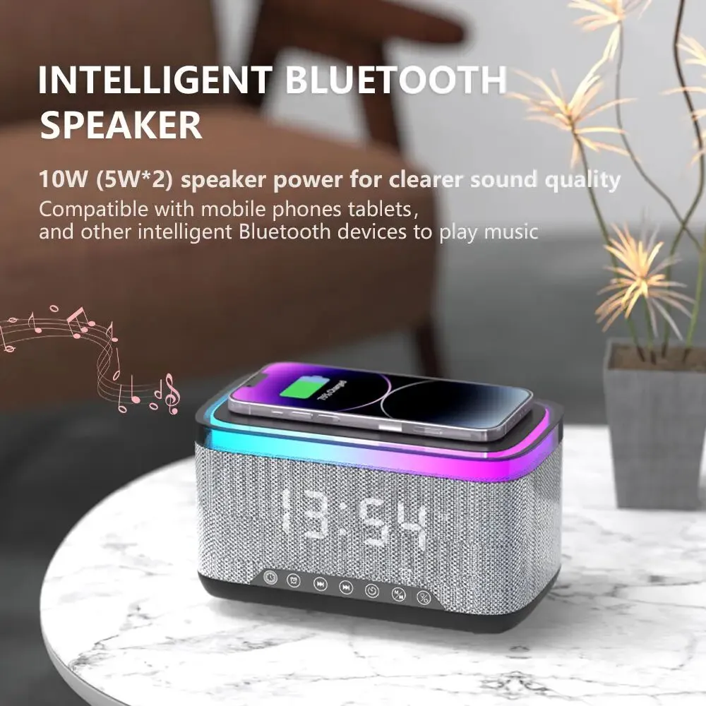 Enceinte Bluetooth OKOP KP-559 – Horloge LED, Réveil, Chargeur Sans Fil, Radio FM