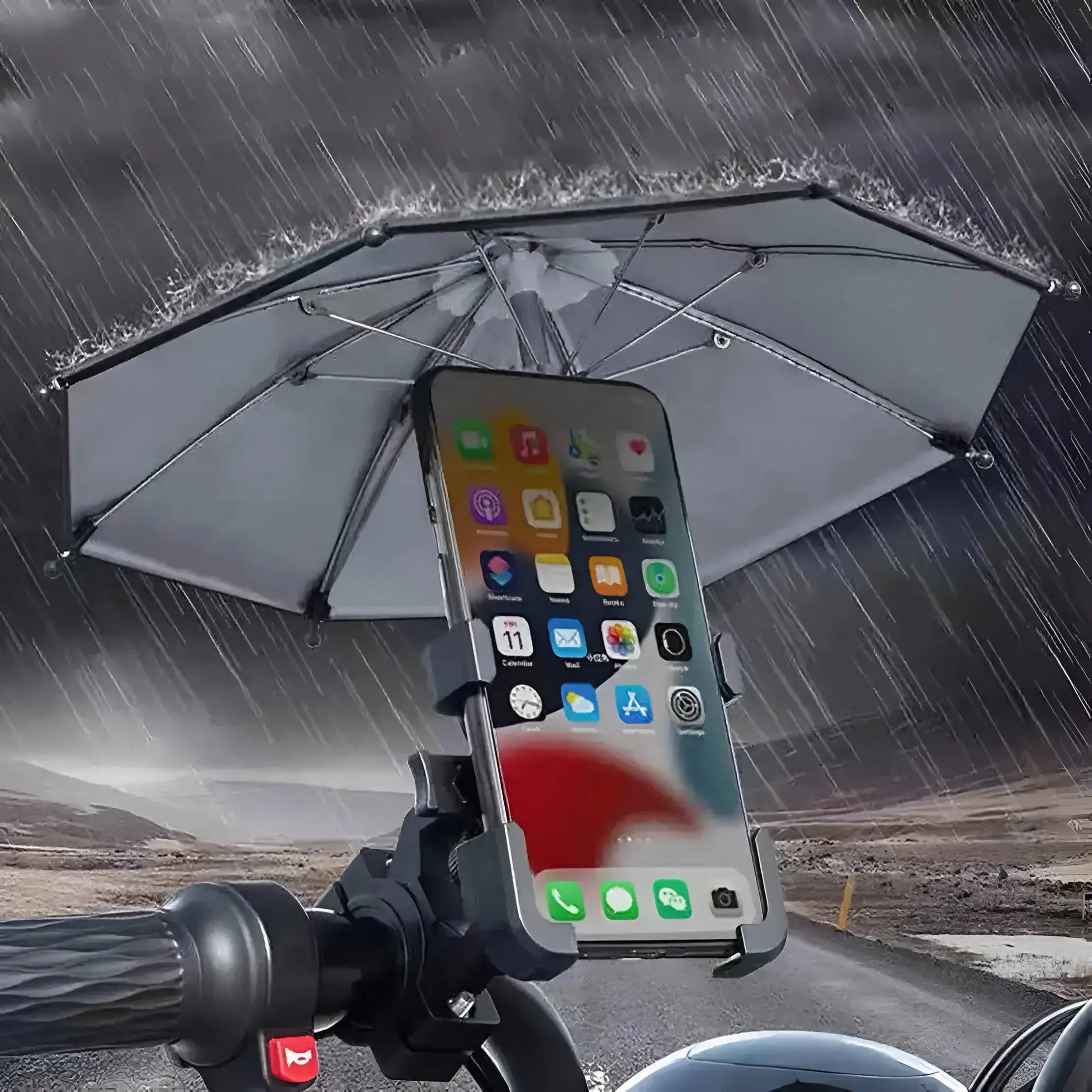 Support Téléphone De Moto Ou Velo Avec Parapluie حامل هاتف للدراجات النارية مع مظلة