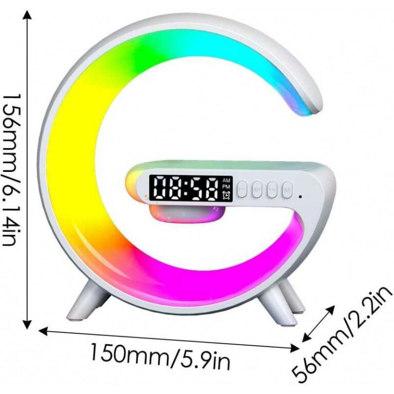 Haut-parleur Bluetooth intelligent Rechargeable – Réveil – Chargeur Sans Fil avec 15 W – Veilleuse LED RGB