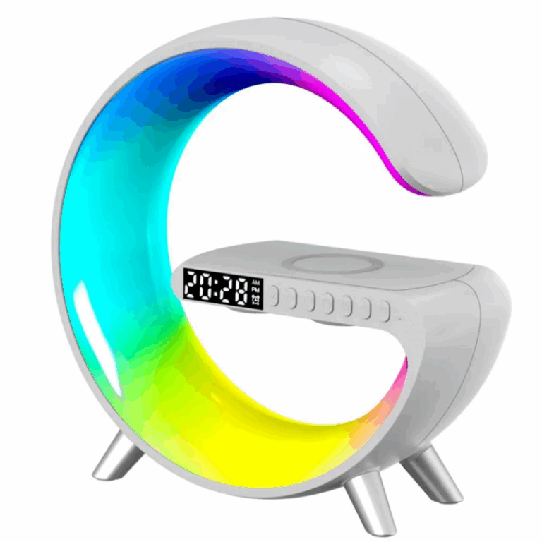 Haut-parleur Bluetooth intelligent Rechargeable – Réveil – Chargeur Sans Fil avec 15 W – Veilleuse LED RGB
